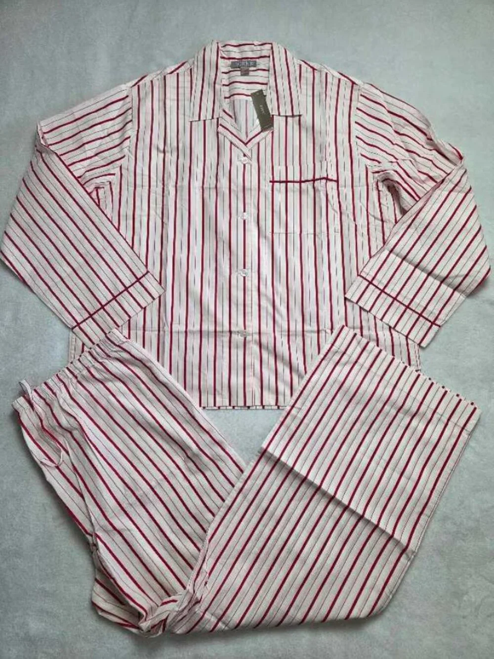 New L J.Crew cotton poplin long-sleeve pajama pant set in peppermint stripe red